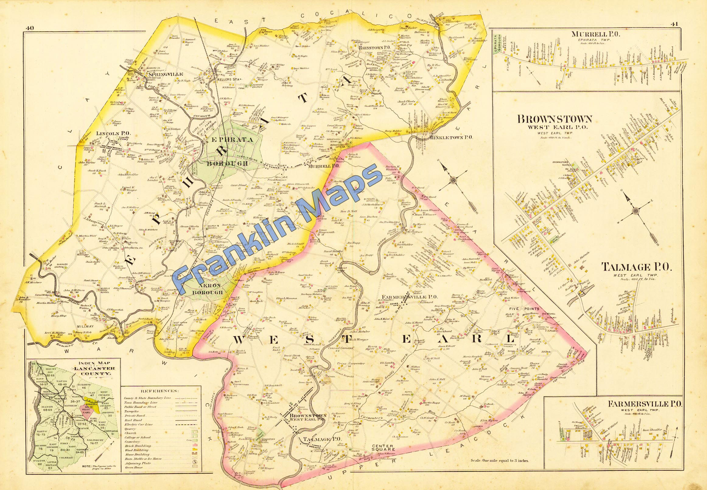 1899 MANHEIM NEFFSVILLE ROTHSVILLE LANCASTER COUNTY PENNSYLVANIA  ATLAS MAP 