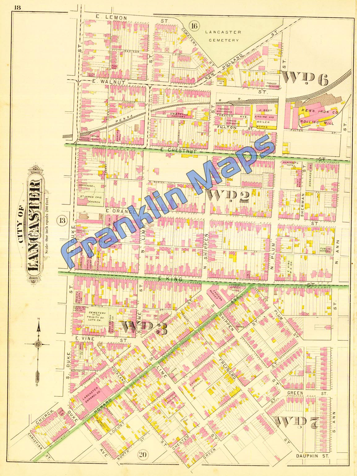 ANN ST ATLAS MAP 1899 LANCASTER CITY COUNTY PA LANCASTER CEMETERY DUKE ST ST 